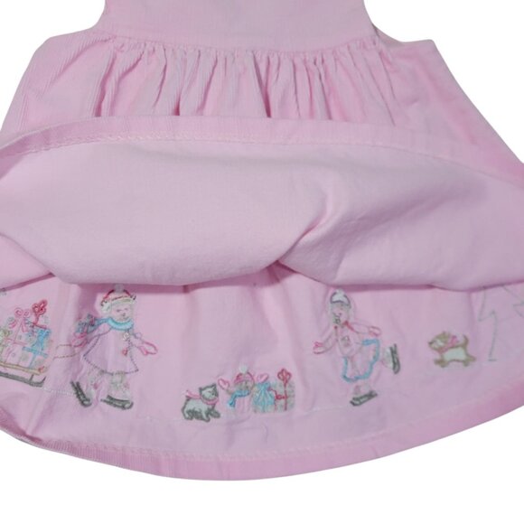 Christmas Jumper Dress Girls Sz 12 mths Pink Corduroy Embroidered Winter Skating - Picture 11 of 13